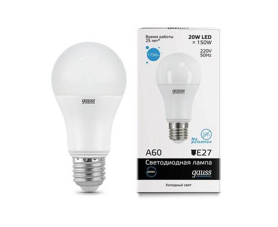 Лампа светодиодная Gauss E27 20W 6500K матовая 23239