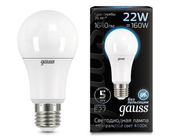 Лампа светодиодная Gauss E27 22W 4100К матовая 102502222