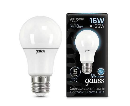 Лампа светодиодная Gauss E27 16W 4100K матовая 102502216