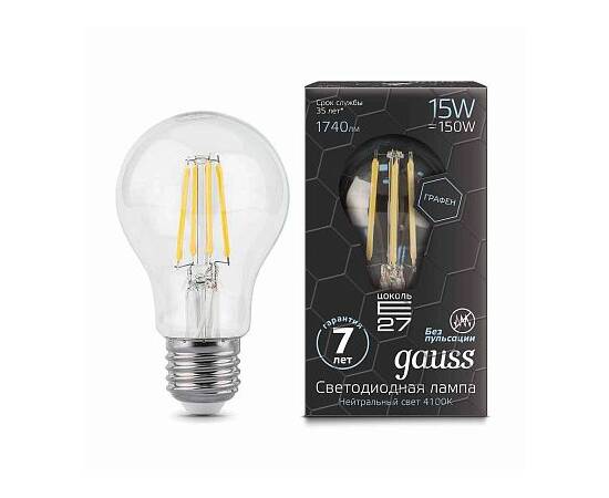 Gauss Filament Graphene ЛОН А60 Е27 15W(1740Im) 4100K 4K 105х60 прозр. стекло нитевидная 102802215