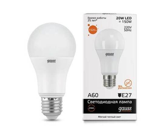 Лампа светодиодная Gauss E27 20W 3000K матовая 23219