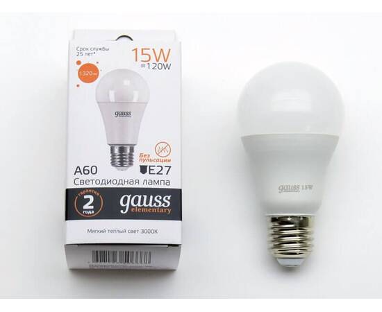 Лампа светодиодная Gauss E27 15W 3000K матовая 23215, изображение 2