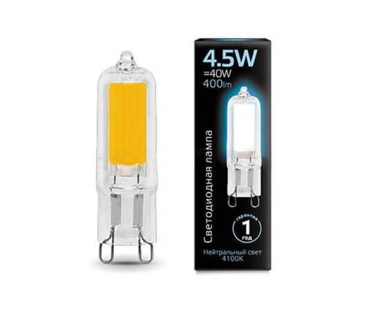 Лампа светодиодная Gauss G9 4.5W 4100K прозрачная 107809204