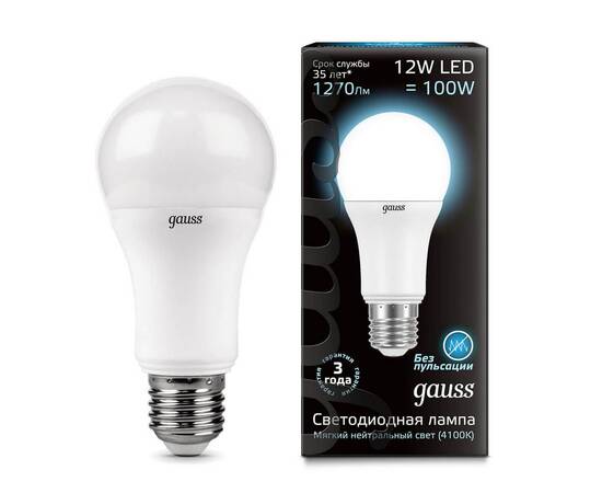 Лампа светодиодная Gauss E27 12W 4100K матовая 102502212, изображение 2