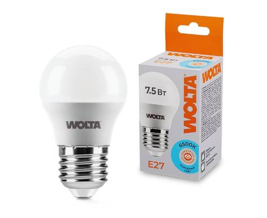 Светодиодная лампа WOLTA 7.5Вт 6500K E27 груша матовая 25W45GL7.5E27