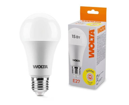 Светодиодная лампа WOLTA 15Вт 3000К E27 груша матовая 25Y60BL15E27