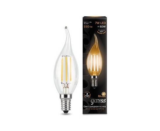 Лампа светодиодная филаментная Gauss E14 7W 2700К прозрачная 104801107