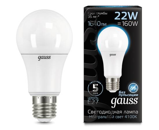 Лампа светодиодная Gauss E27 22W 4100К матовая 102502222