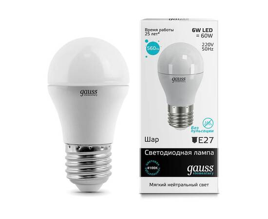 Лампа светодиодная Gauss E27 6W 4100K матовая 53226