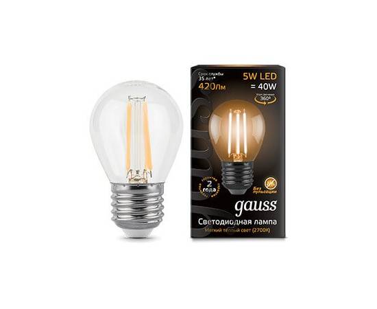 Лампа светодиодная филаментная Gauss E27 5W 2700K прозрачная 105802105