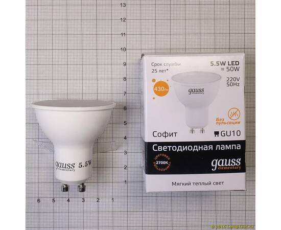 Лампа светодиодная Gauss GU10 5.5W 3000K матовая 13616
