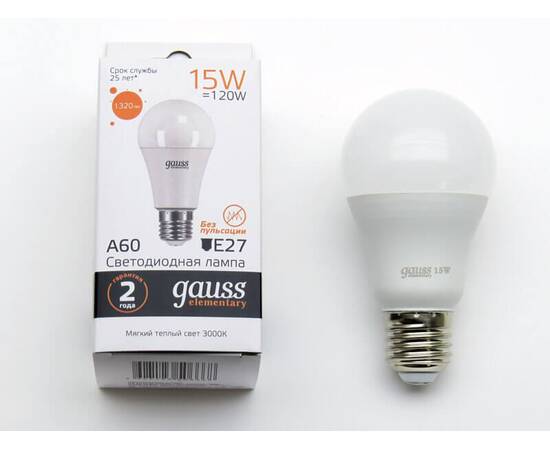 Лампа светодиодная Gauss E27 15W 3000K матовая 23215, изображение 2