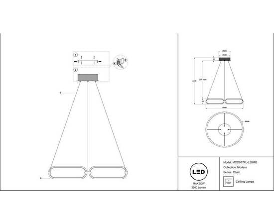 Подвесной светодиодный светильник Maytoni Chain MOD017PL-L50MG, изображение 2