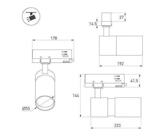 Трековый трехфазный светильник Arlight LGD-ARTEMIS-TRACK-4TR-R55-12W Day4000 (BK, 8-80 deg, 230V, DA, изображение 6