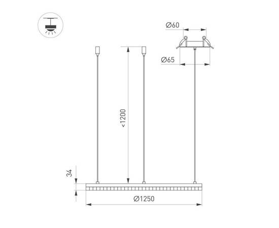 Подвесная люстра Arlight SP-DIAMOND-R1250-80W Warm3000 (BK, 45 deg, 230V, TRIAC) 054491, изображение 3