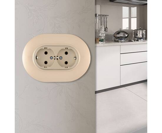 Круглая розетка двойная с/з и шторками Arte Milano SET08-double-40-2 shampan, изображение 2