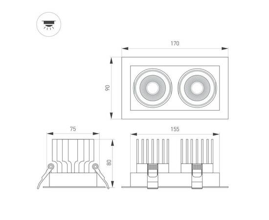 Встраиваемый светильник Arlight MS-VORTEX-BUILT-S170x90-2x12W Day4000 (WH-WH, 20 deg, 230V) 057770, изображение 2