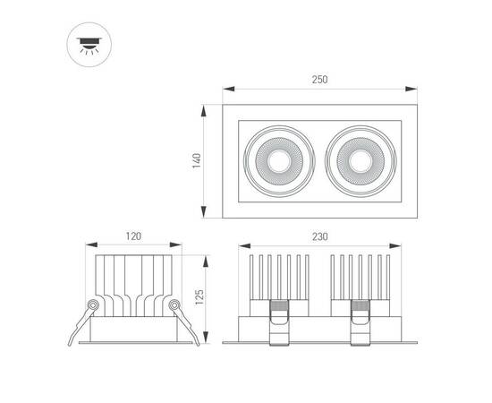 Встраиваемый светильник Arlight MS-VORTEX-BUILT-S250x140-2x30W Day4000 (WH-WH, 50 deg, 230V) 042370, изображение 2
