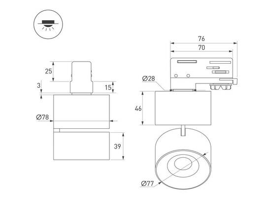 Трековый трехфазный светильник Arlight SP-PLURIO-TRACK-4TR-R77-9W Warm3000 (WH-BRS, 36 deg, 230V) (I, изображение 4