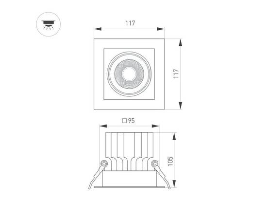 Встраиваемый карданный светильник Arlight MS-VORTEX-BUILT-S117x117-20W Day4000 (WH-WH, 20 deg, 230V), изображение 3