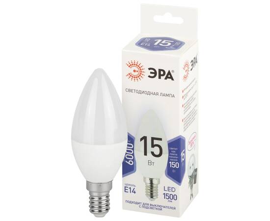 Лампа светодиодная Эра STD LED B35-15W-860-E14 6500K свеча, изображение 2