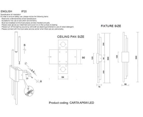 Настенный светильник Crystal Lux CARTA AP6W LED WHITE/BRASS, изображение 5
