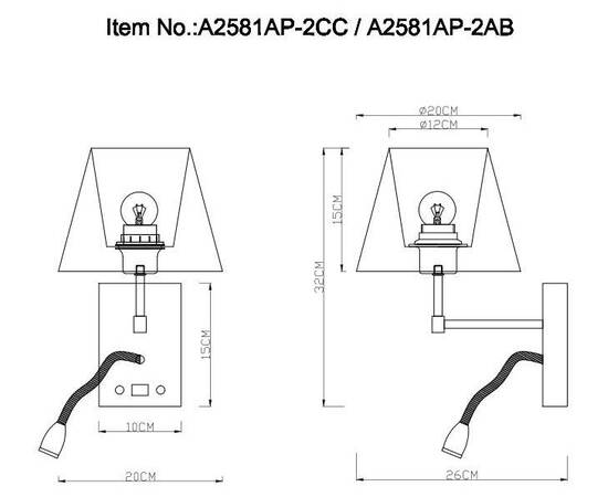 Бра Arte Lamp Elba A2581AP-2AB, изображение 2