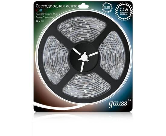 Светодиодная влагозащищенная лента Gauss 7,2W/m 30LED/m 5050SMD RGB 5M 311000407