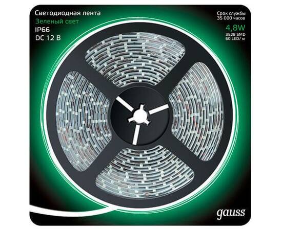 Светодиодная влагозащищенная лента Gauss 4,8W/m 60LED/m 2835SMD зеленый 5M 311000605