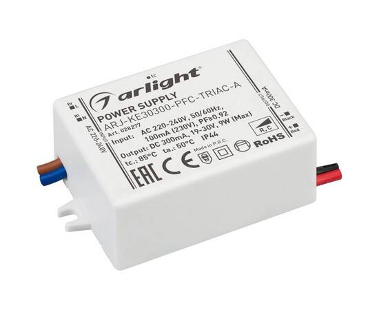 Драйвер Arlight  ARJ-KE30300-PFC-Triac-A 19-30V 9W IP44 0,3A 028277