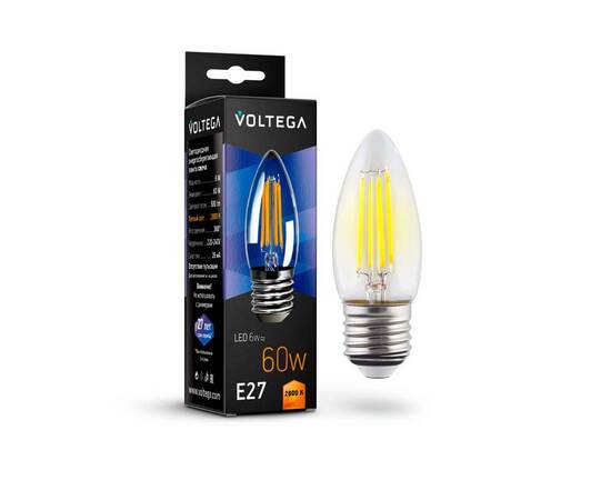 Лампа светодиодная филаментная Voltega E27 6W 2800K прозрачная VG10-C1E27warm6W-F 7046