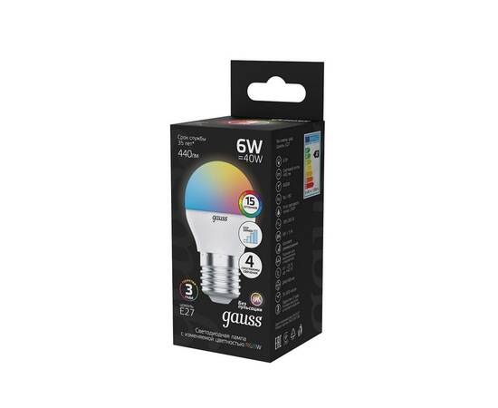Лампа светодиодная диммируемая Gauss E27 6W 3000-6500K матовая 105102406, изображение 4