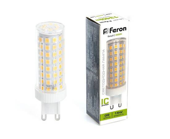 Лампа светодиодная Feron G9 15W 4000K прозрачная LB-437 38213