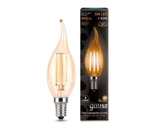 Лампа светодиодная филаментная Gauss E14 5W 2700K золотая 104801005