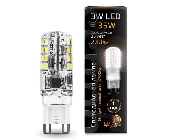 Лампа светодиодная Gauss G9 3W 2700K прозрачная 107709103, изображение 2