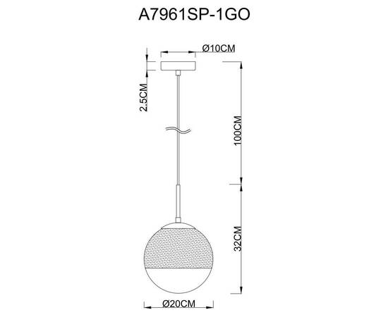 Подвесной светильник Arte Lamp Jupiter Gold A7961SP-1GO, изображение 3