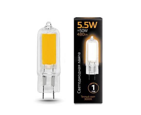 Лампа светодиодная Gauss G4 5.5W 3000K прозрачная 107807105