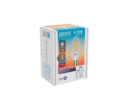 Лампа светодиодная диммируемая филаментная Gauss Smart Home Filament E14 4,5W 2000-6500K прозрачная 1250112