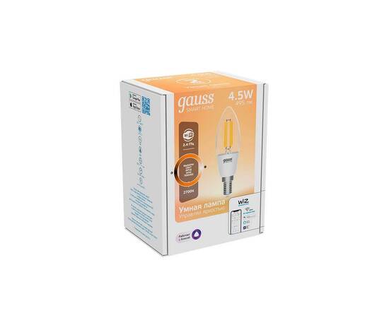 Лампа светодиодная диммируемая филаментная Gauss Smart Home Filament E14 4,5W 2700K прозрачная 1230112