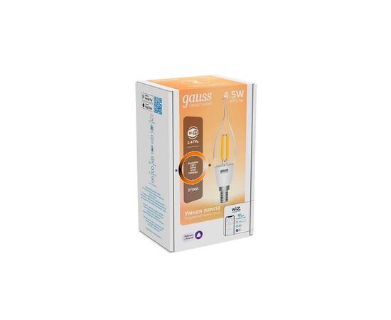 Лампа светодиодная диммируемая филаментная Gauss Smart Home Filament E14 4,5W 2700K прозрачная 1260112