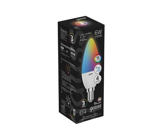 Лампа светодиодная диммируемая Gauss E14 6W RGBW матовая 103101406, изображение 2