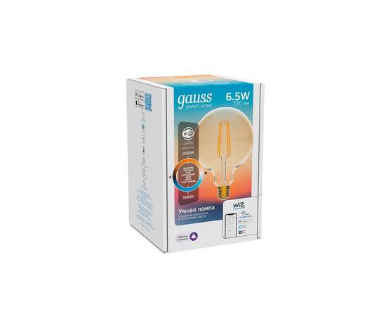 Лампа светодиодная диммируемая филаментная Gauss Smart Home Filament E27 6,5W 2000-5500K золотистая 1340112