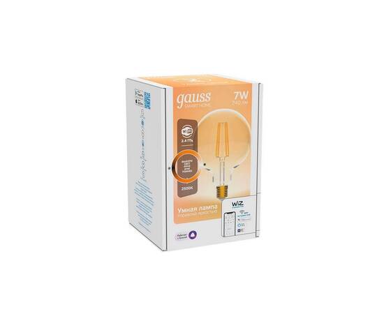 Лампа светодиодная диммируемая филаментная Gauss Smart Home Filament E27 7W 2500K золотистая 1320112
