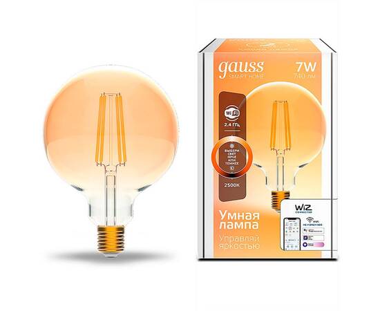 Лампа светодиодная диммируемая филаментная Gauss Smart Home Filament E27 7W 2500K золотистая 1320112, изображение 2
