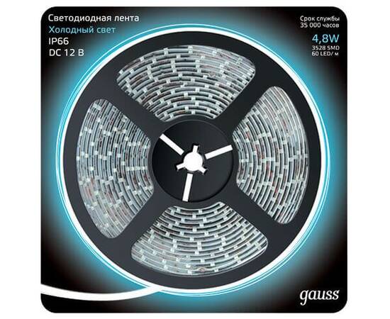 Светодиодная влагозащищенная лента Gauss 4,8W/m 60LED/m 2835SMD холодный белый 5M 311000305