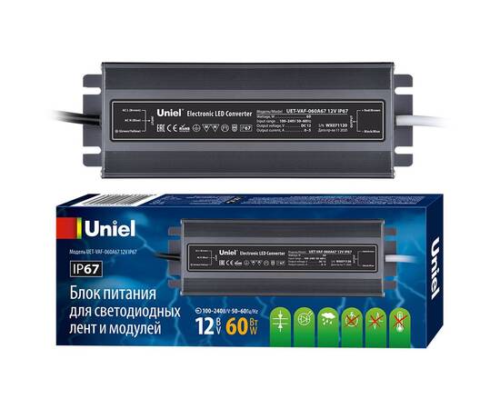 Блок питания Uniel 12V 60W IP67 5A UET-VAF-060A67 12V IP67 UL-00007575