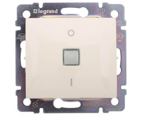 Переключатель одноклавишный двухполюсный Legrand Valena 10A 250V с подсветкой слоновая кость 774349