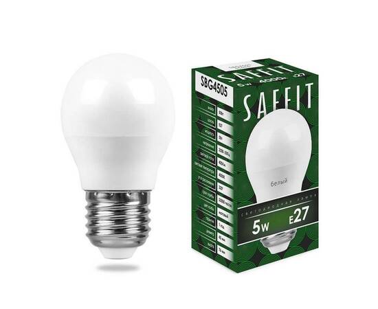 Лампа светодиодная Saffit E27 5W 4000K Шар Матовая SBG4505 55026