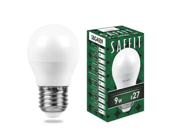 Лампа светодиодная Saffit E27 9W 4000K Шар Матовая SBG4509 55083