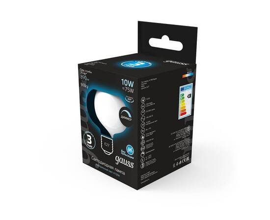 Лампа светодиодная филаментная диммируемая Gauss E27 10W 4100К матовая 1017802210-D, изображение 4